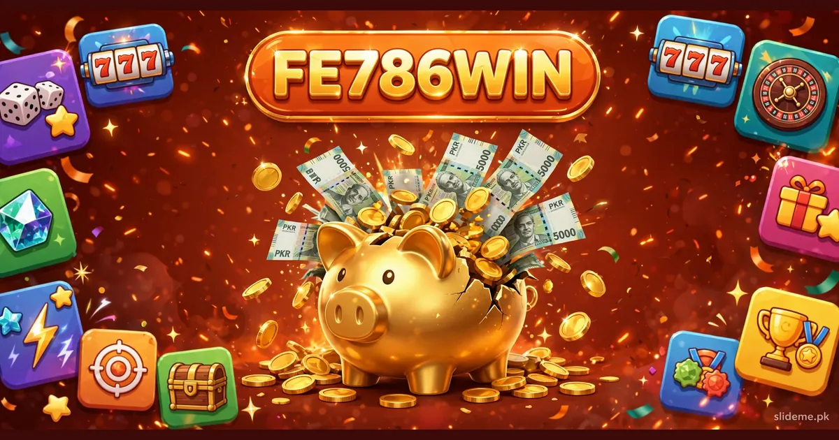 FE786 Game referral bonus banner with orange FE786WIN logo and gold coins