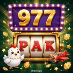 977PAK Game logo — gold 977 numerals and red PAK slot letters with chicken mascot