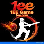 1EE Game APK download — official cricket-batsman brand emblem with flaming red ball and 1ee wordmark