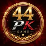 44PK game icon with giant gold 44, chrome and red PK letters on black and crimson