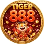 Tiger888 Game logo - gold TIGER 888 badge with cartoon tiger