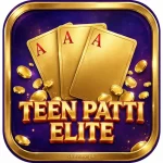 Teen Patti Elite app icon with golden aces on purple