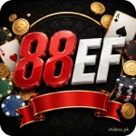 88EF Game logo artwork with red 88 and white EF 3D letters, gold coins, playing cards and poker chips