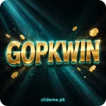 GOPK Win Game app logo — gold 3D GOPKWIN wordmark with teal glow on black