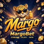 MargoBet game logo artwork with cheetah mascot and Margo script wordmark on dark navy background