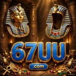 67UU Game logo — Egyptian pharaoh theme with glossy blue and gold 67UU letters