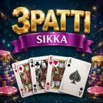 Teen Patti Sikka Game logo — gold 3D 3PATTI with purple SIKKA ribbon and playing cards