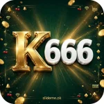 K666 Game logo with golden K and white 666 on dark green casino background — slideme.pk
