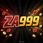 ZA999 Game logo with red and yellow italic letters on a black casino background