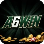 A6WIN Game logo — dark green A6WIN wordmark with cream outline and gold coins on black background