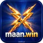 MaanWin game logo — twin golden lightning bolts on deep blue with maan.win wordmark