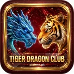 Tiger Dragon Club game app icon with blue dragon and golden tiger on crimson background