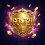 GOAT21 Game APK download 2026 – gold shield logo on purple casino background