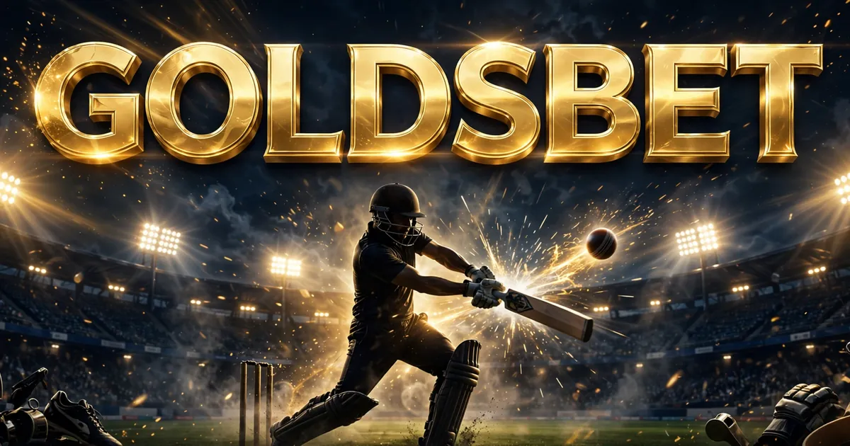 GoldsBet Game sports banner with night cricket stadium, batsman silhouette and gold GOLDSBET text