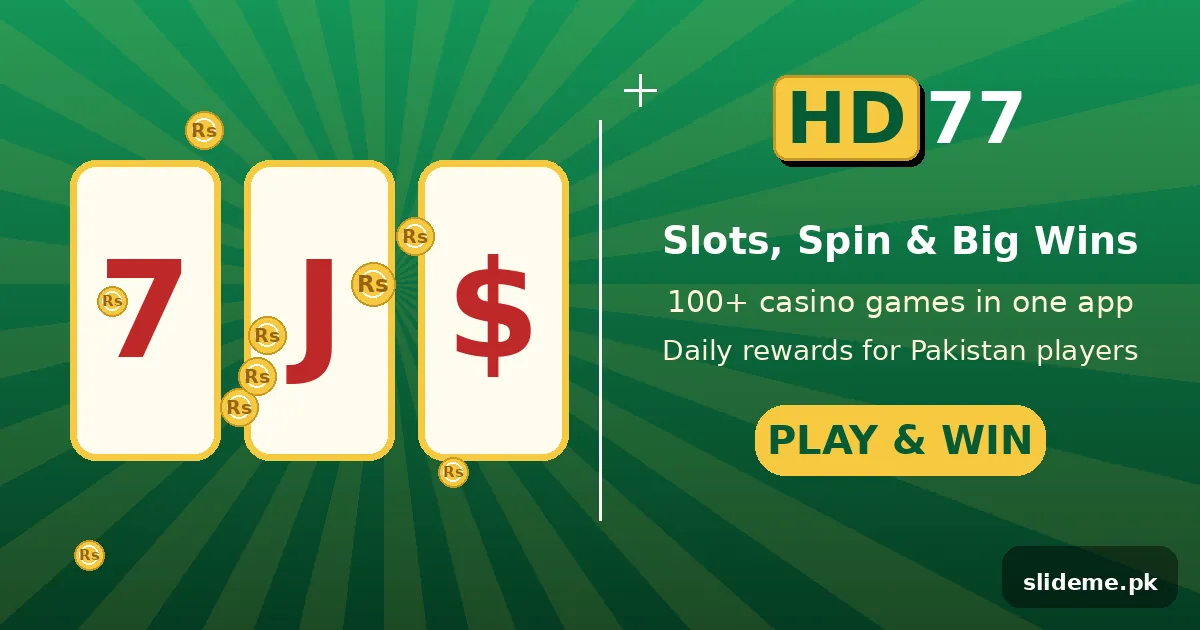 HD77 Game slot reels with play and win banner