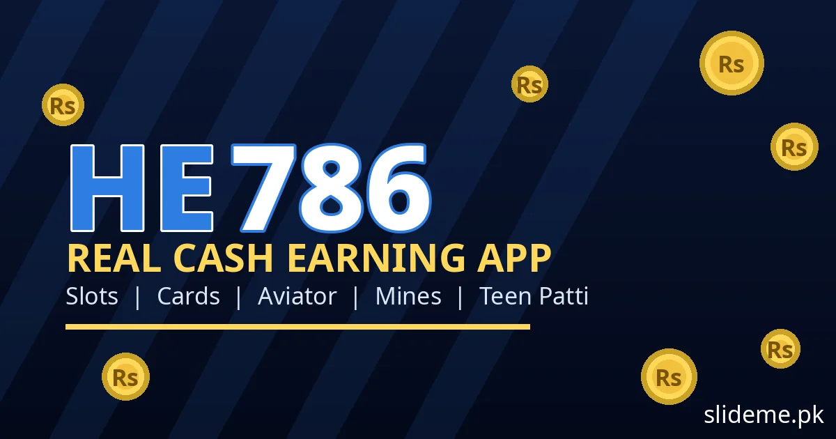 HE786 Game real cash earning app banner with game categories
