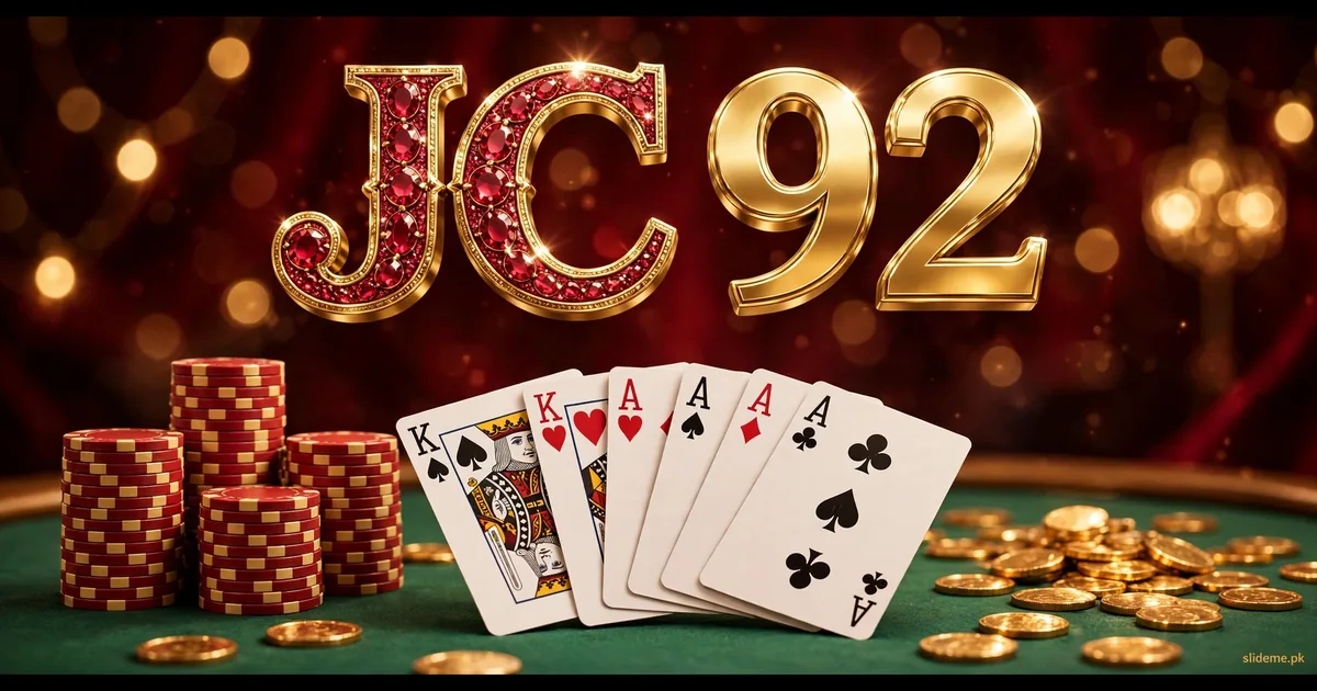 JC92 Game poker banner — JC92 logo over fanned cards and poker chips on a casino table