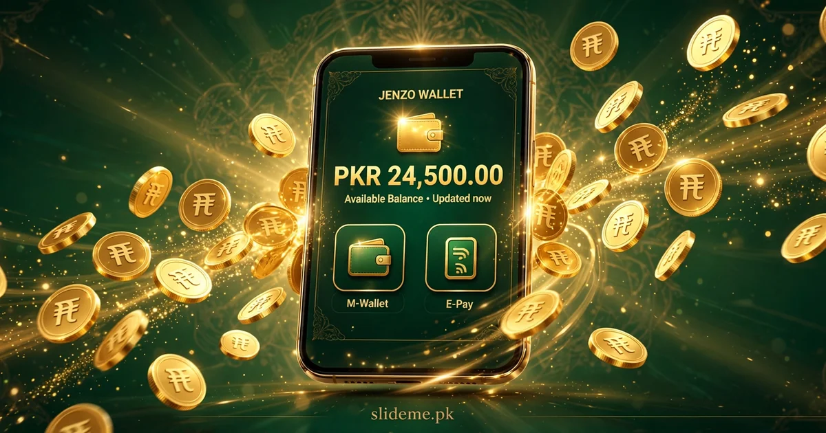 Jenzo PKR wallet — PKR balance with mobile wallet deposit and withdrawal on a phone