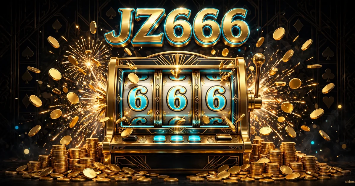 JZ666 Game slot banner - golden slot machine with 777 symbols and gold coins, slideme.pk