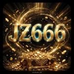 JZ666 Game logo - glossy gold and cyan JZ666 letters with treasure chest and gold coins, slideme.pk