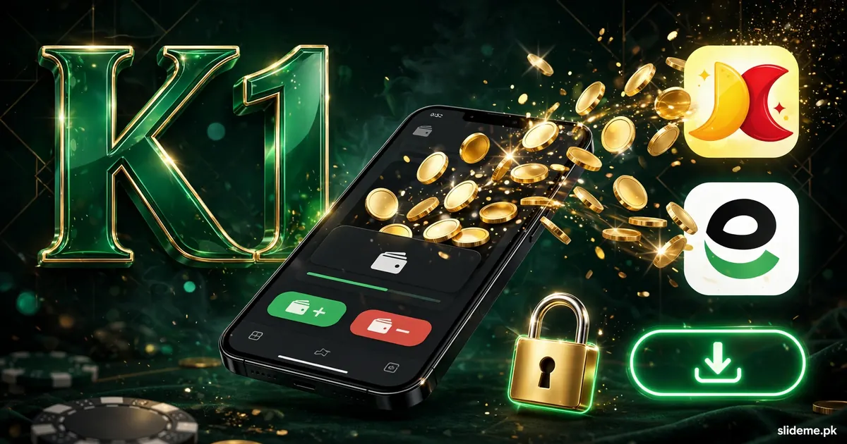 K1 Game banner — fast JazzCash and EasyPaisa withdrawals from the K1 Game wallet, slideme.pk