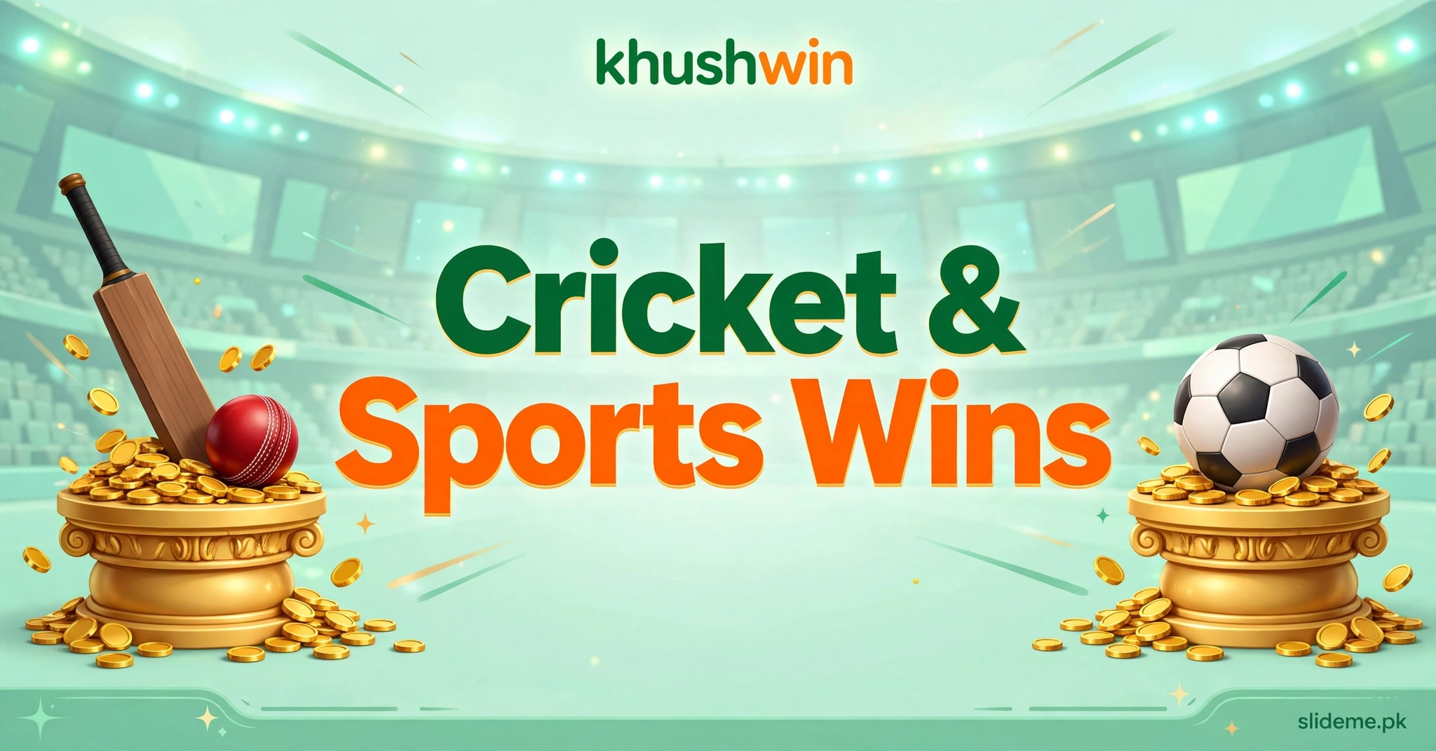 Khushwin Game sports section banner with cricket and football wins