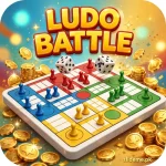 Ludo Battle app icon with four colour Ludo board and dice