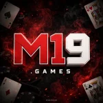 M19 Game logo — red and white M19 wordmark on dark casino background