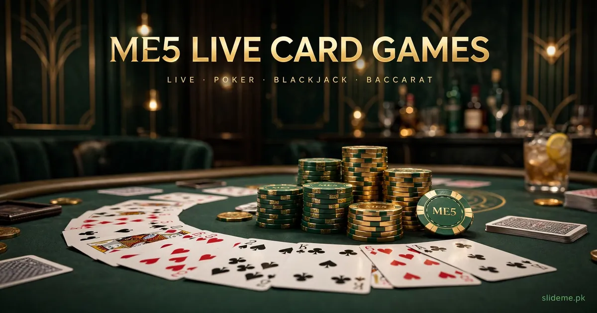 ME5 live card games table with playing cards and poker chips