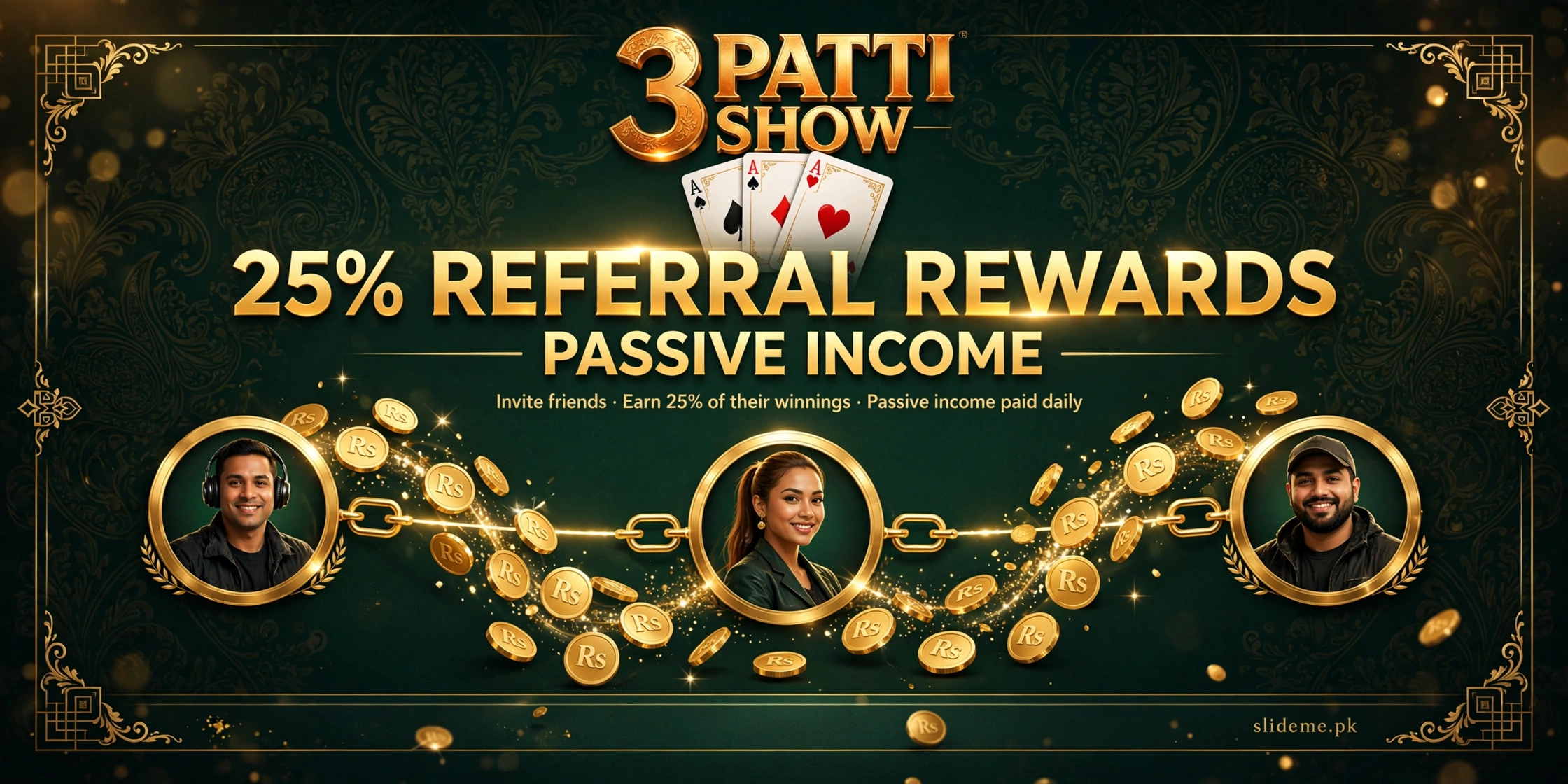 3 Patti Show Rs 51 signup bonus banner — free welcome bonus coins for new Pakistani players