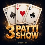 3 Patti Show Game APK logo — rounded-square icon with three fanned aces over bold gold 3D lettering