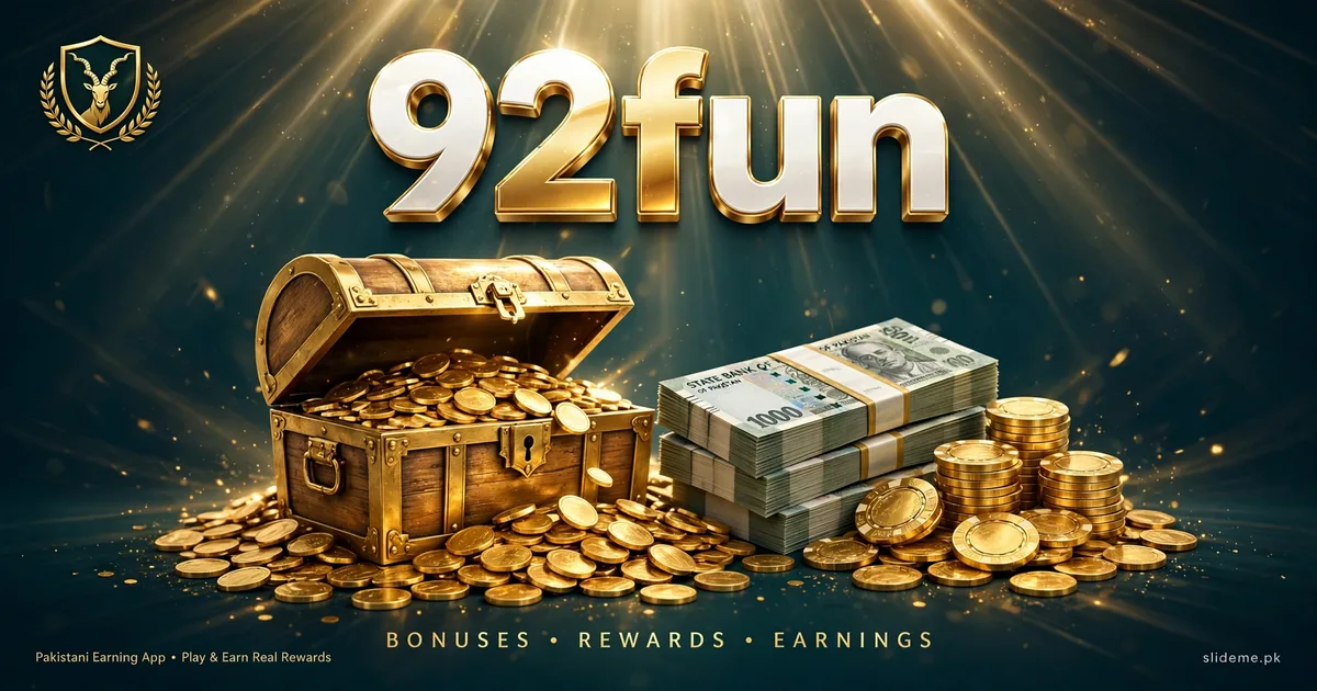 92Fun Game bonuses banner with treasure chest, gold coins and rupee notes