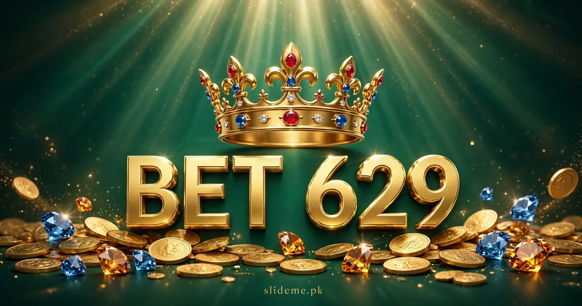 BET 629 game login guide, gold BET 629 letters with crown and emerald green background