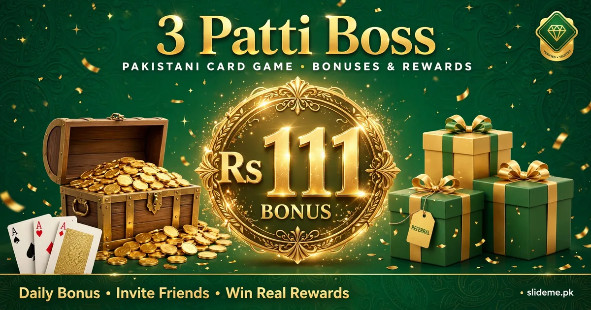 3 Patti Boss bonuses banner with Rs 111 bonus emblem and gift boxes