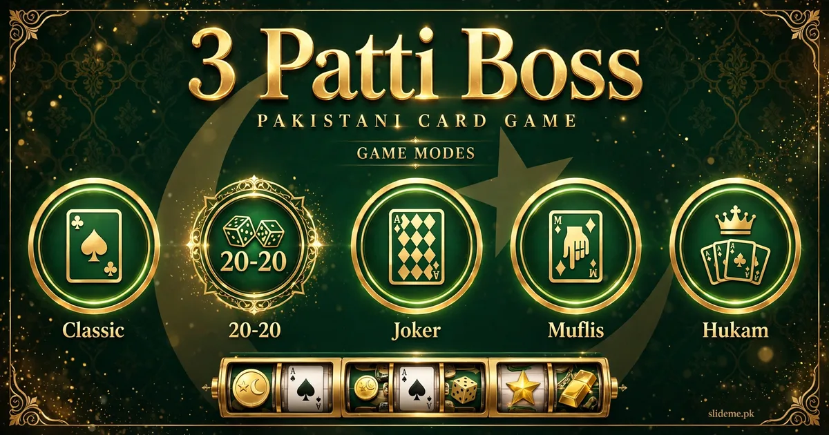 3 Patti Boss game modes banner with Classic, 20-20, Joker, Muflis and Hukam cards