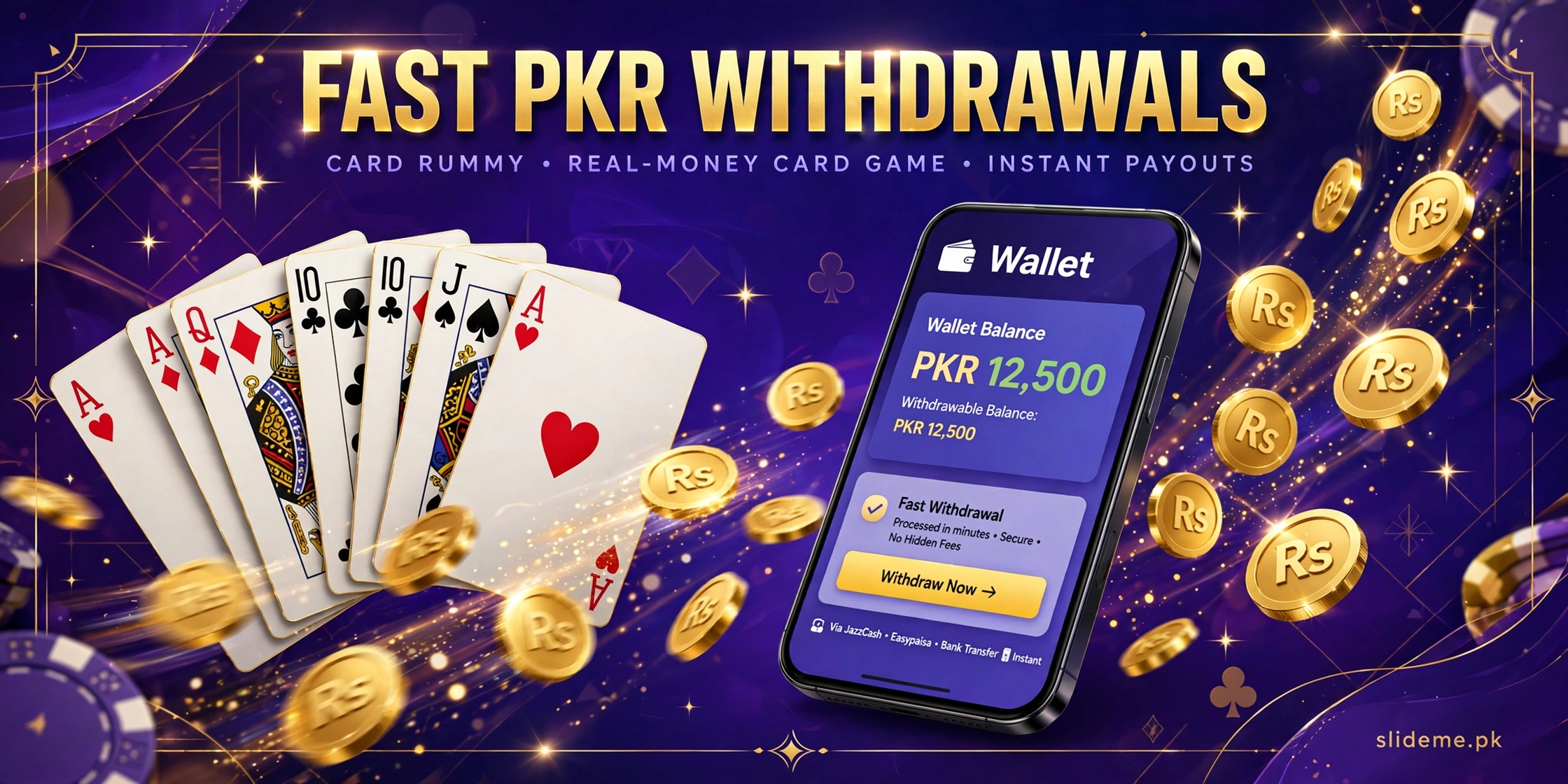 Card Rummy 30% referral commission banner — share code rewards with friends in blue and gold