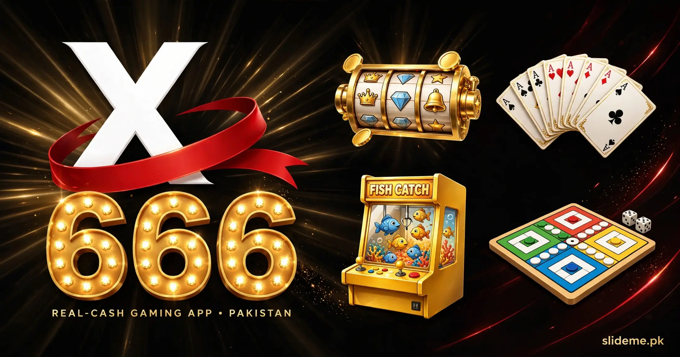 X666 games banner — slots, card games, fishing and Ludo games inside the X666 app