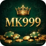 MK999 Game APK download – gold crown MK999 logo with emerald casino chips and gold coins