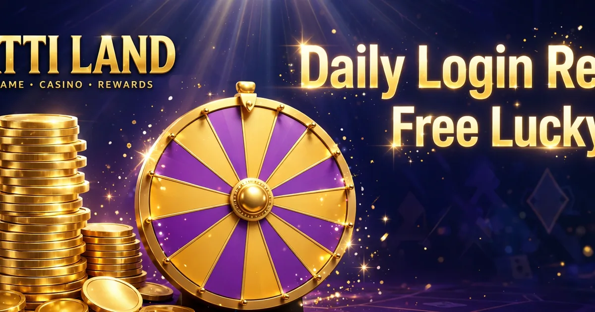 3 Patti Land rewards banner — lucky spin wheel and gold coins with daily login rewards text