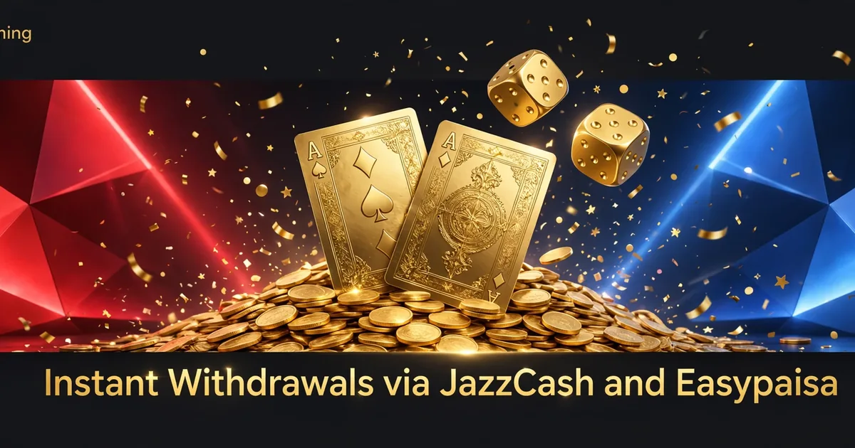 Epiwin Game withdrawal banner — dice and gold coins with JazzCash and Easypaisa instant withdrawal text