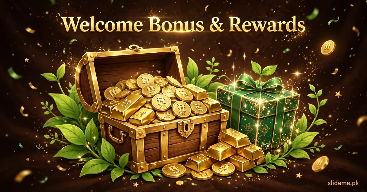 Noob Win Game bonus rewards banner showing treasure chest with Pakistani rupee coins
