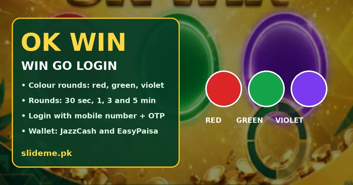 OK Win Win Go login banner with red, green and violet colour round choices