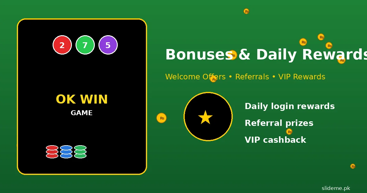 OK Win daily check-in bonus and referral rewards banner