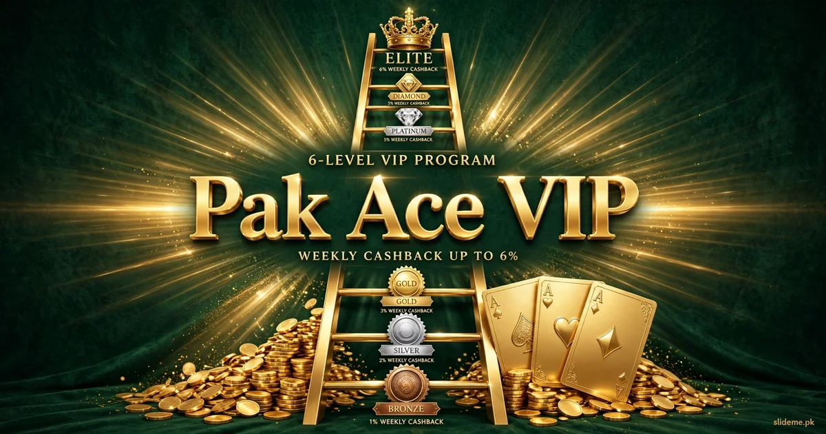 Pak Ace Game VIP program — six-tier ladder from Bronze to Elite with up to 6 percent weekly cashback