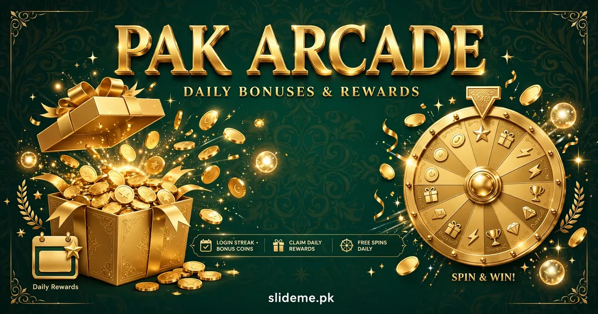 Pak Arcade daily bonuses, lucky spin wheel and golden gift rewards