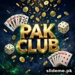 Pak Club Game APK download 2026 featured image — gold Pak Club logo with playing cards, dice and PKR coins