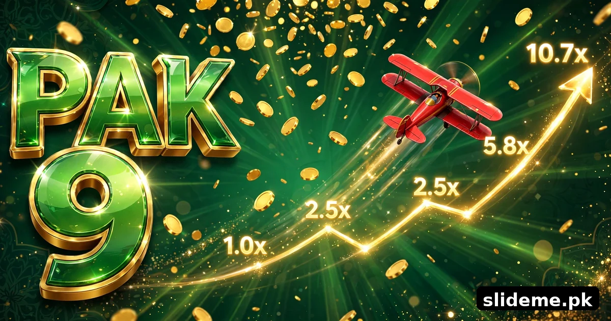Pak9 Game Aviator gameplay banner with red plane climbing a multiplier chart