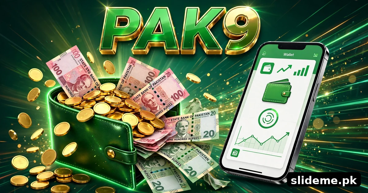 Pak9 Game fast withdrawal banner with green wallet, gold coins and rupee notes