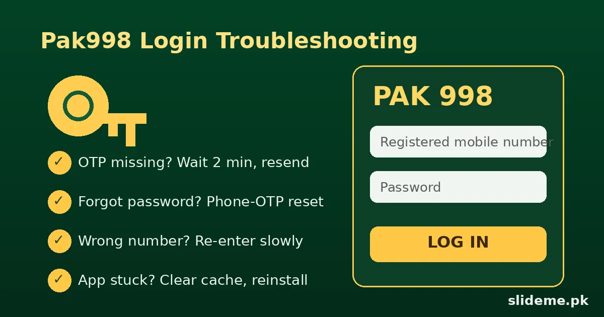 Pak998 login troubleshooting guide — emerald green OTP and password reset help