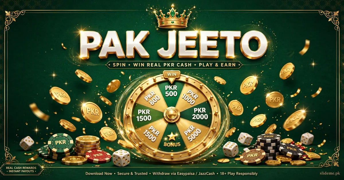 Pak Jeeto lucky spin wheel with PKR prizes banner